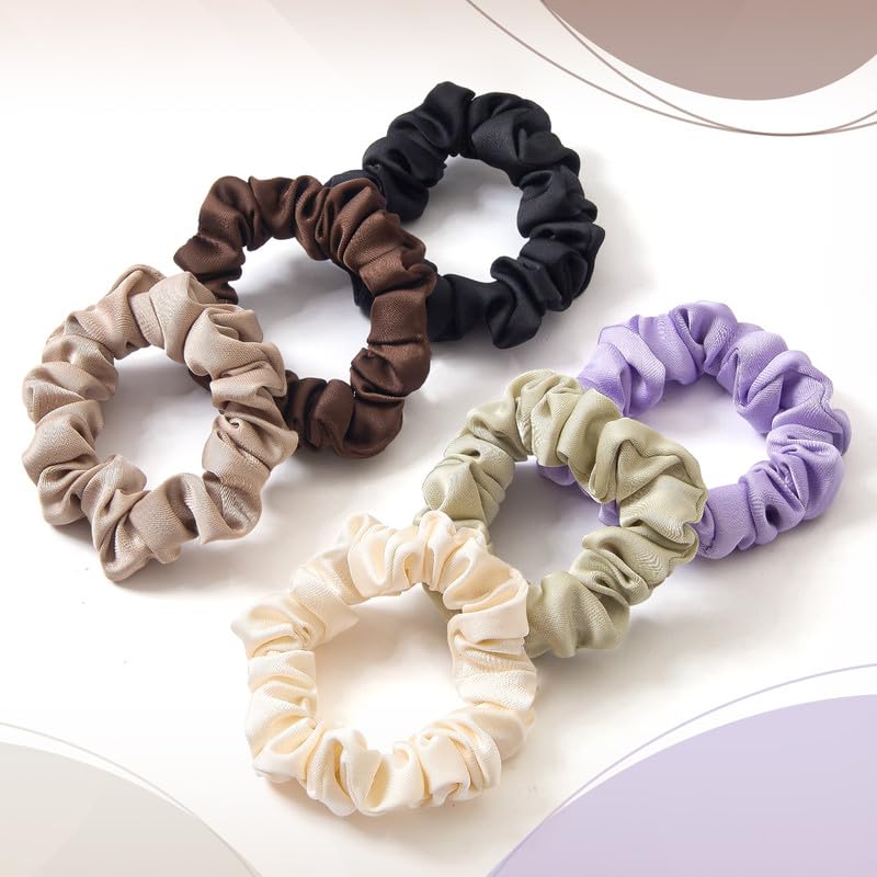 Satin Scrunchies 6-Pack - Gentle Silk-Touch Hair Ties for Women