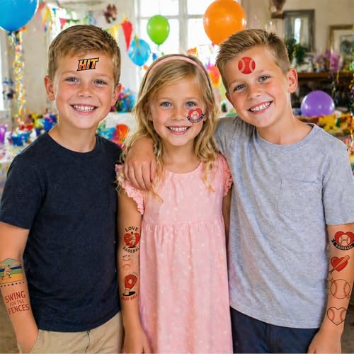 Baseball Temporary Tattoos for Kids Sports Party Favors 10 Sheets