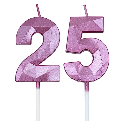 Pink 3D Diamond Birthday Candles Set for 25th & 52nd Celebrations