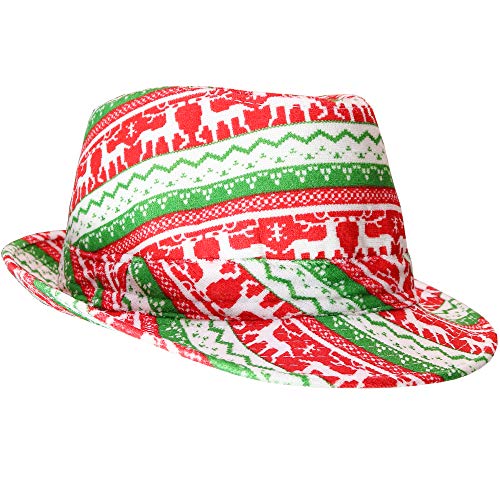 Christmas Sweater Fedora Party Hat - Red and Green Holiday Costume Accessory