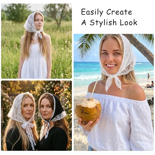 Falzqq 4 Pack Lace Headbands for Women Vintage Floral Head Scarf