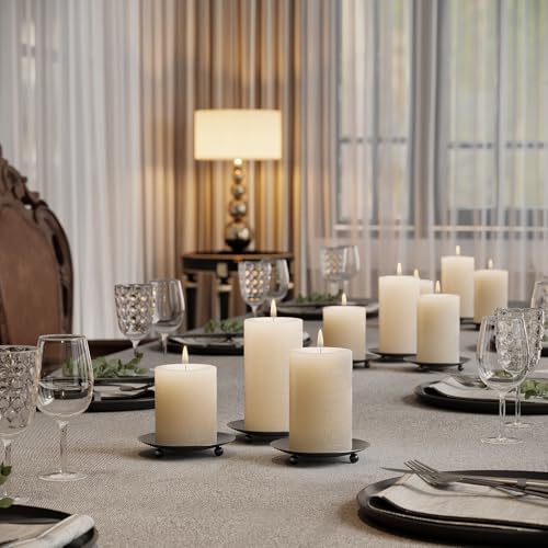 Apsvwys Black Pillar Candle Holders Set of 2 - 4 Inch Round Iron Trays