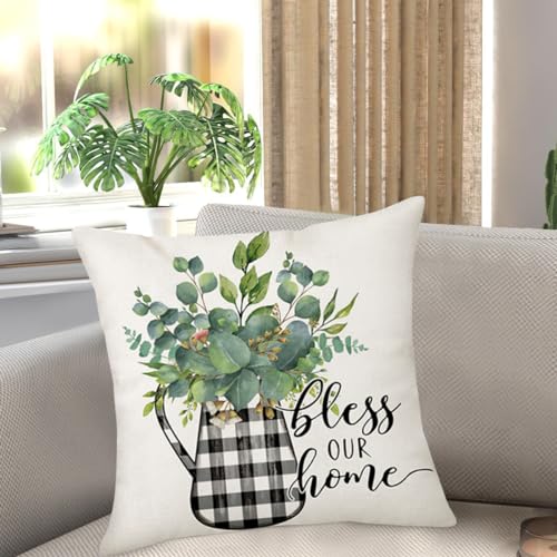Farmhouse Eucalyptus Leaves Pillow Covers Set of 4 18x18 Inches for Home Decor