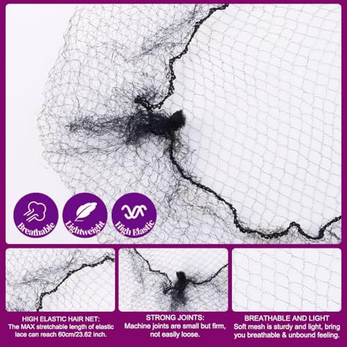 SIKCOSKI 24-Inch Hair Nets Bun Kit with Pins and Hair Ties - Black