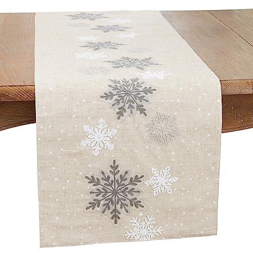Frosty Snowflakes Table Runner - Winter Holiday Decor, 16x70 Inches