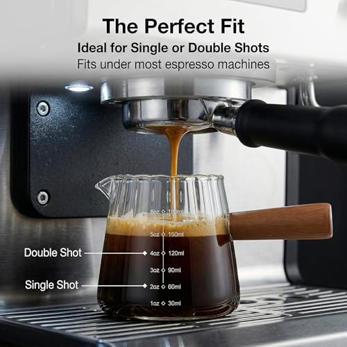 Transparent 6oz Espresso Shot Glass with Wood Handle & Measuring Scale