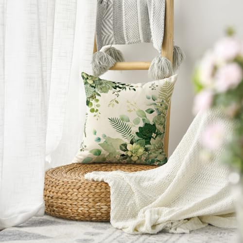 AVOIN colorlife Eucalyptus Succulents Throw Pillow Cover 18x18 Inch