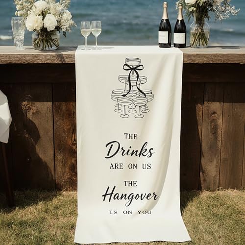 Tegeme Fabric Wedding Bar Sign | Rustic Signature Drinks Decor 60x24