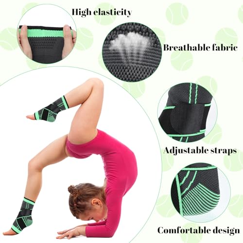 2 Pcs Ankle Brace for Kids - Kids Compression Socks, Youth Ankle Brace for Sports, Adjustable Support for Running, Sprains and Fitness, Compression Ankles Socks for Women, Unisex (Green)