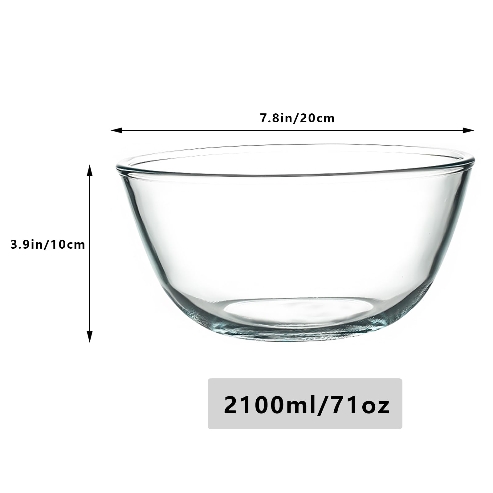 TRBIDRBO 2 Pack 7.8 in Deep Mixing Bowls Glass Salad Bowl Round Glass Serving Bowls for Cooking Baking Prepping Dishwasher & Microwave & Oven Safe, 71oz Breads Proofing Bowl