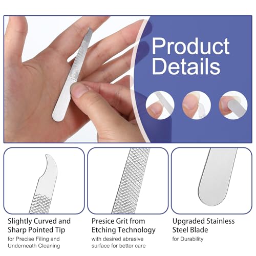 Zelphvt 12 Pcs Metal Nail Files - 3.6 Inch Stainless Steel Fingernail Files with Cleaner Tip