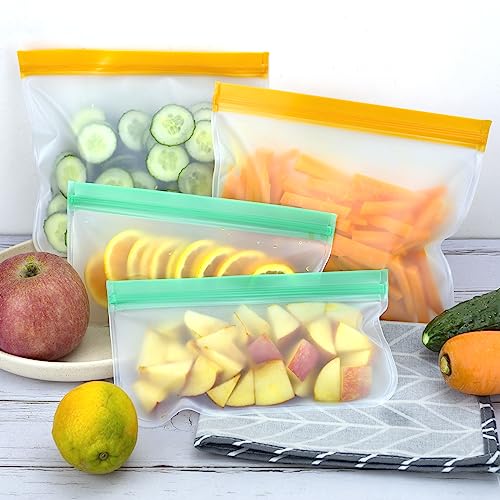 TROUSKAIG Reusable Silicone Food Storage Bags - 4 Sandwich & 4 Snack Set