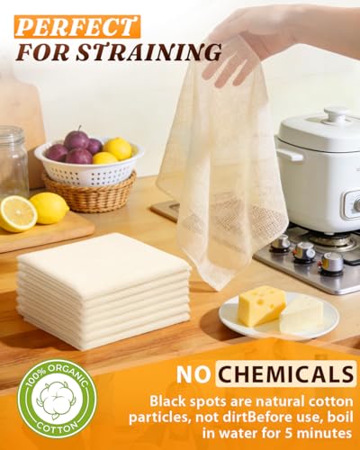 Reusable Cheesecloth 10 Pack Grade 100 Hemmed Cotton Mesh for Straining