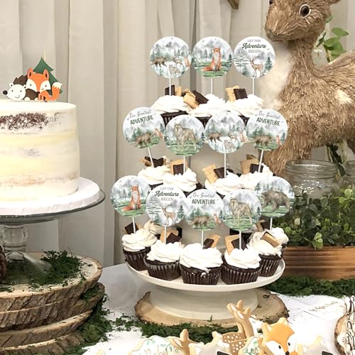 Woodland Adventure Baby Shower Cupcake Toppers - 24pcs