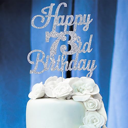 Happy 73rd Birthday Cake Topper Silver Glitter Cheers to 73 Years