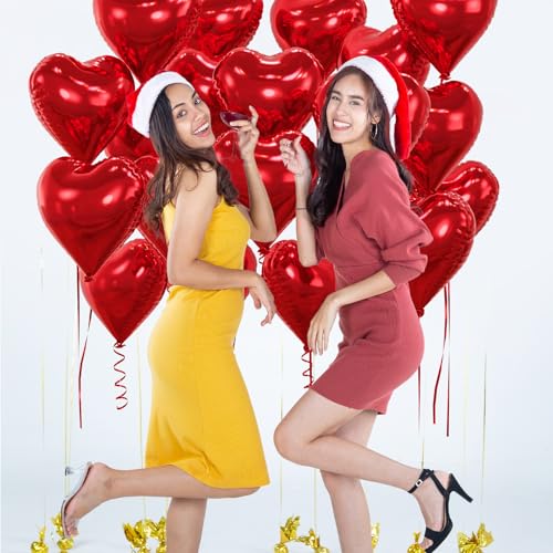 Red Foil Heart Balloons 18 Inch 20pcs Set for Wedding & Valentine's Day