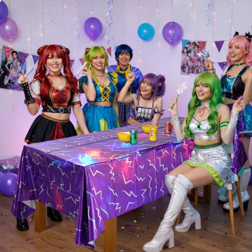 Iridescent Kpop Purple - 3 Pack 54x108 Inch Plastic Tablecloths for Parties