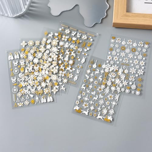 Christmas Snowflake Nail Art Stickers 12 Sheets Embossed Self-Adhesive Decals