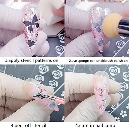 OBENIM HALIM 24 Sheets Airbrush Nail Stencils Stickers Art Decals DIY