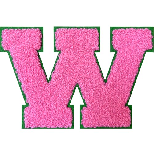 Pink Chenille Varsity Letter Patch 4.5" Iron On Letterman Jacket Initial W