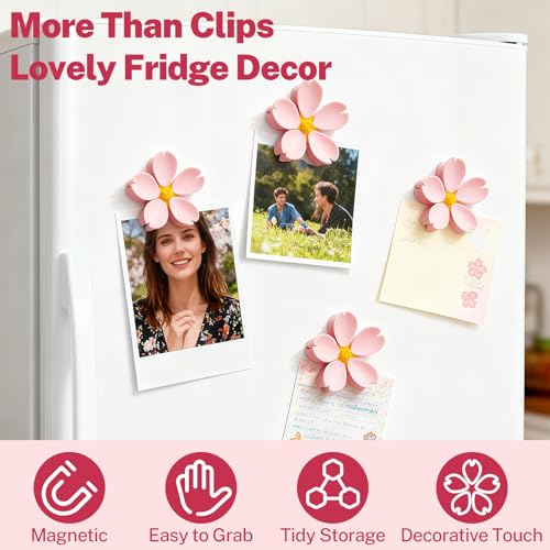 Pink Cherry Blossom Magnetic Bag Clips Set - 4 Pieces