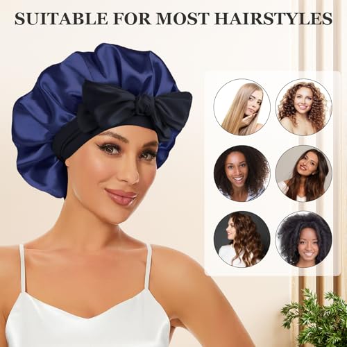 Satin Bonnet for Sleeping Adjustable Hair Cover with Tie Band