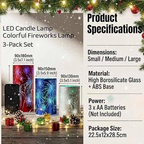 Patriotic Firework Lanterns Set of 3 with RGB LED Lights - Red, White & Blue