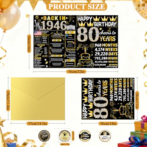 Joycard 80th Birthday Card with Envelope - Vintage 1946 Design