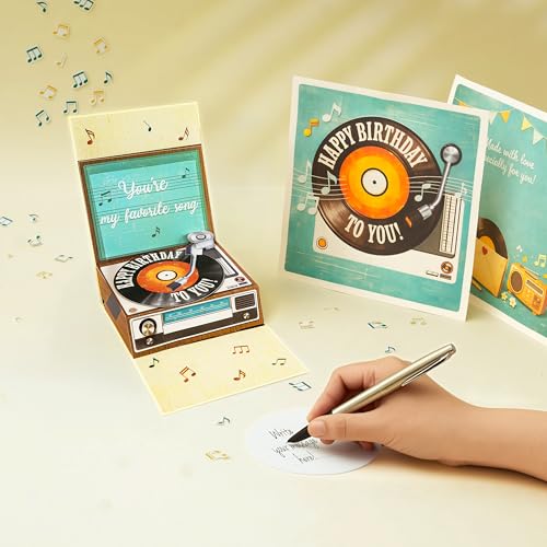 POPWOW 3D Record Player Birthday Pop Up Card - Music Lover Greeting Card
