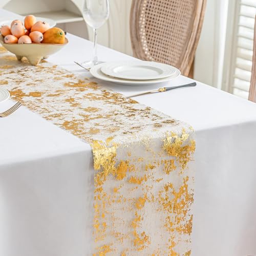 Gold Glitter Table Runner 100FT - Thin Metallic Mesh for Wedding Party Decor