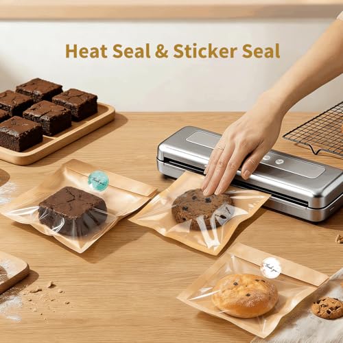 50 Pack Bakery Cookie Bags with Window & Thank You Stickers