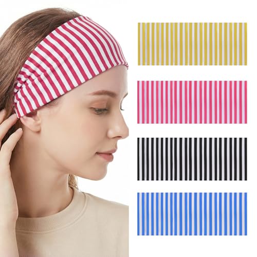 Mabor 4-Pack Striped Workout Headbands for Women Non-Slip Wide Hair Bands