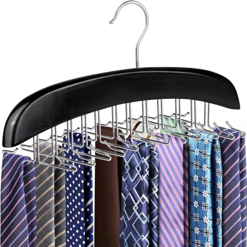 SOGCASE Wooden Tie and Belt Hanger, 24-Hook Rotating Closet Organizer (1-Pack)