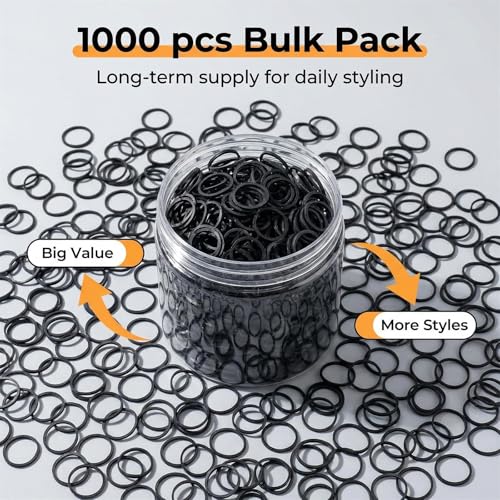 Aivwis 1200 Pcs Black Mini Rubber Hair Bands 15mm Small Elastic Ties