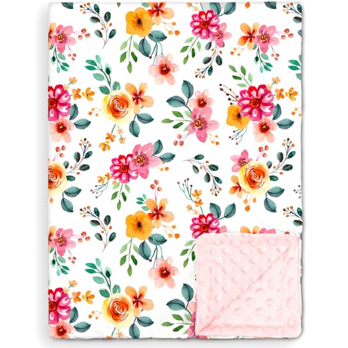 Nialnant Floral Baby Blanket, 30x40 Soft Plush Receiving Blanket for Girls