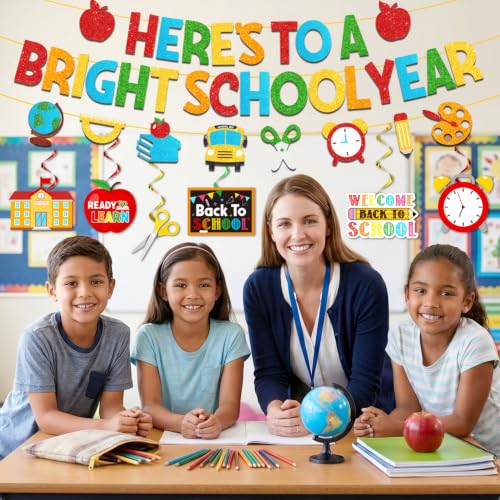 Back to School Decorations Set - Glitter Banners & Swirls