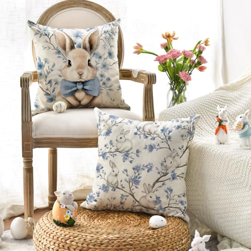 AVOIN colorlife Easter Bunny Throw Pillow Covers 18x18, Set of 4