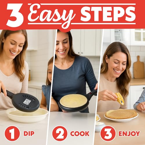 Gourmia 8¡± Crepe Maker ? Nonstick Ceramic Electric Griddle for Crepes, Tortillas & Omelets, Automatic Batter Dipping, Compact & Lightweight, Quick Heat-Up, Includes Batter Plate, Easy Cleanup