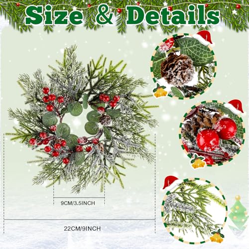 Christmas Candle Ring Set with Holders - Pine Berries Cones - 4 Pieces
