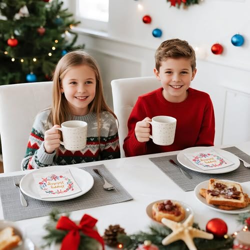 Christmas Paper Napkins 50 Pack - 3-Ply Wreath Sea Pattern Disposable Tableware