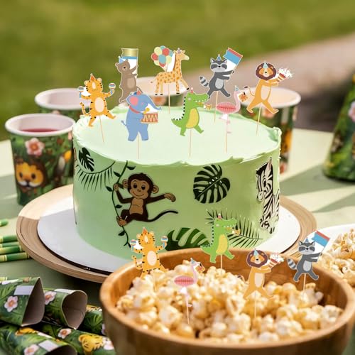 Safari Jungle Animal Cupcake Toppers - 40 Pcs for Kids Parties