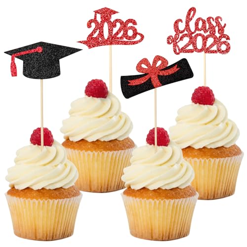 SANNIX 48Pcs Graduation Cupcake Toppers 2026 - Glitter Picks