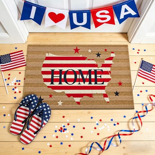 American Map Patriotic Welcome Mat - 17" x 29" Non-Slip Outdoor Doormat