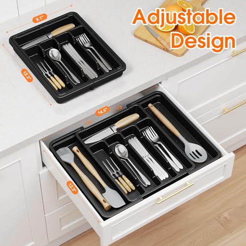 Adjustable Silverware Organizer - Expandable Utensil Holder for Kitchen