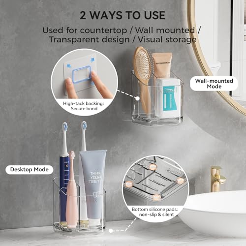 3-Slot Detachable Toothbrush Holder - Clear Wall-Mounted Bathroom Organizer