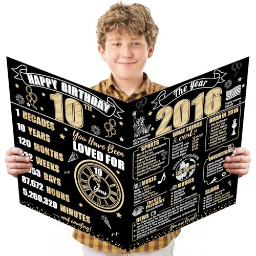 Large 10th Birthday Card - Black Gold 2016 Themed Guest Signature Book