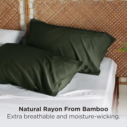 Bedsure Bamboo Rayon Pillow Cases - King Size (20" x 36") - Olive Green, Set of 2