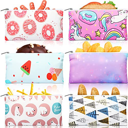 Shappy 6-Pack Reusable Snack Bags for Kids - Cute Dual Layer Food Pouches