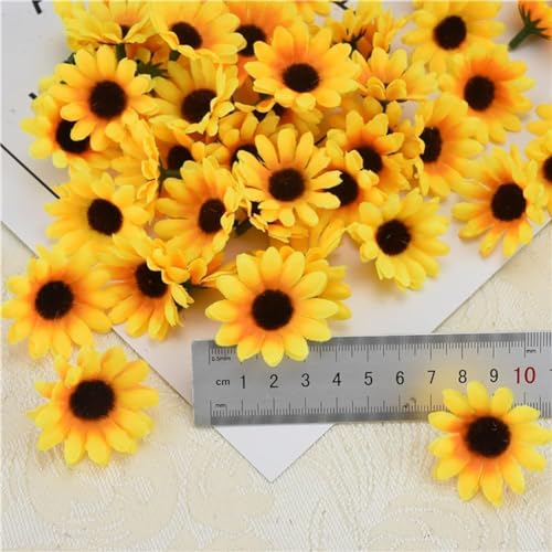 100 Pcs Yellow Artificial Sunflower Heads for Crafts & Decor