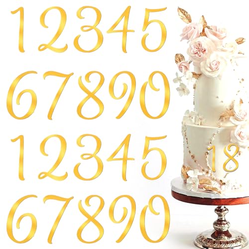 20 Pcs Gold Acrylic Number Cake Toppers for Birthdays & Weddings